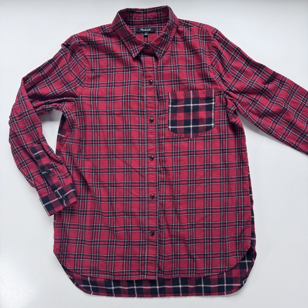 MADEWELL Ex-Boyfriend Button Up Shirt Red‎ Patchwork Plaid Womens Medium H3253